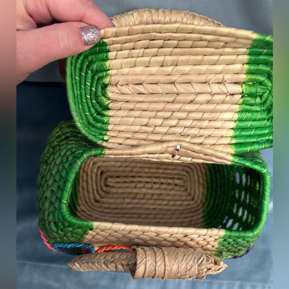 Woven Handbag with Colorful Butterfly Design - Picture 4 of 7